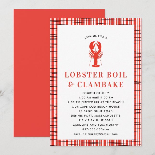 Red Lobster Boil Clambake Summer Party Cookout Invitation (Front/Back)