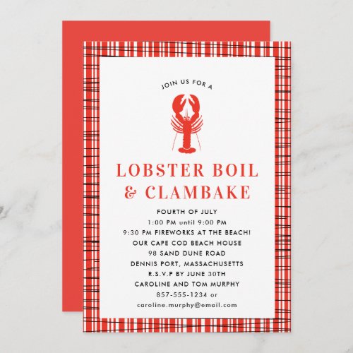 Red Lobster Boil Clambake Summer Party Cookout Invitation
