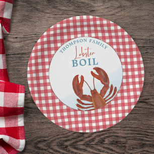 Red Lobster Boil Gingham Personalized  Paper Plates