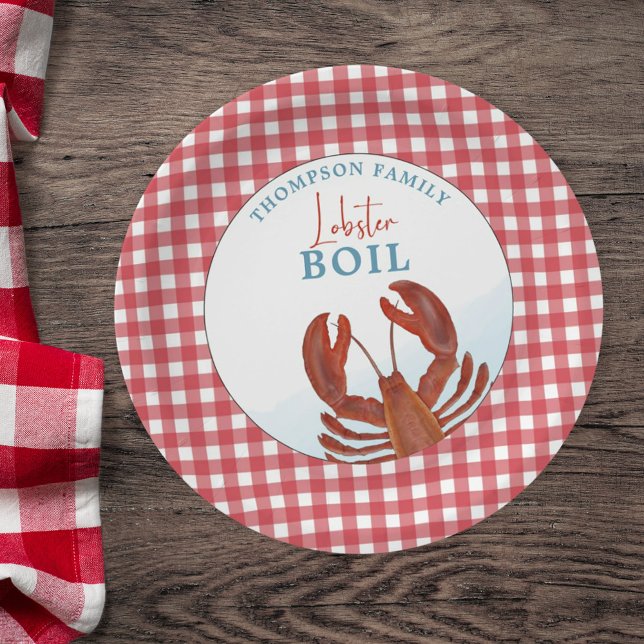 Red Lobster Boil Gingham Personalized  Paper Plates (Creator Uploaded)