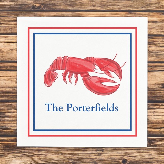 Red Lobster Border Personalized Party Napkins (Creator Uploaded)