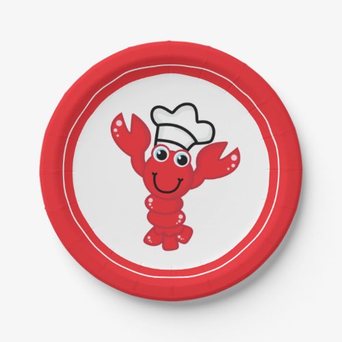 Red Lobster Chef Hat Cute Cartoon Illustration Paper Plates