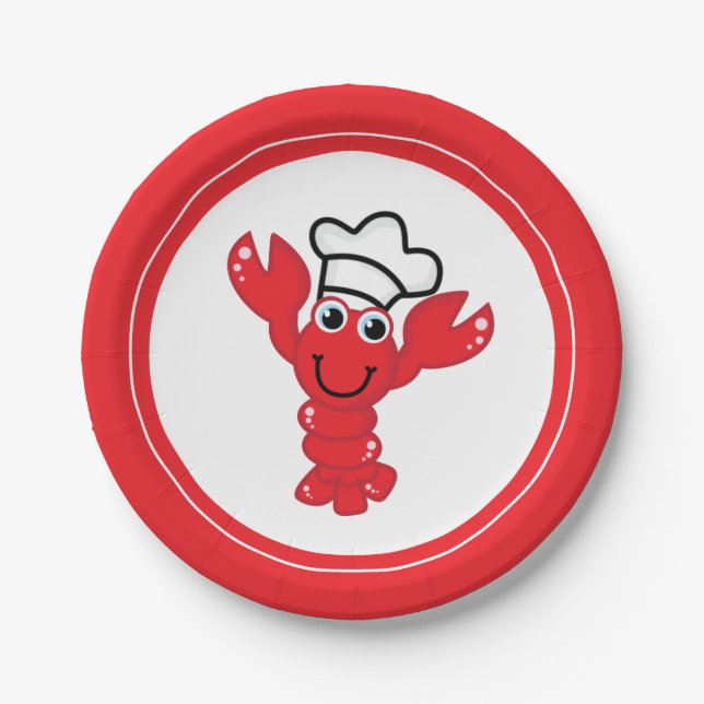 Red Lobster Chef Hat Cute Cartoon Illustration Paper Plates (Front)