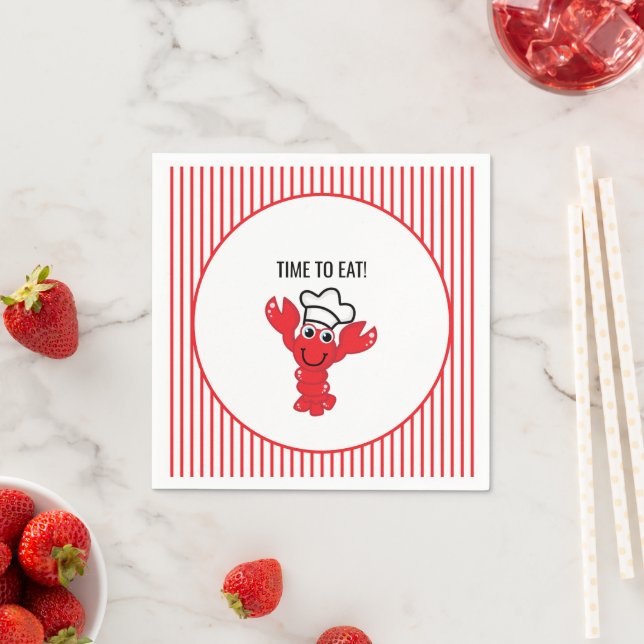 Red Lobster Chef Hat Red Stripe Cartoon Napkins (Insitu)