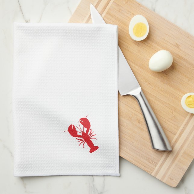 Red Lobster Coastal Beach Ocean Maine Fun Kitchen Towel (Quarter Fold)