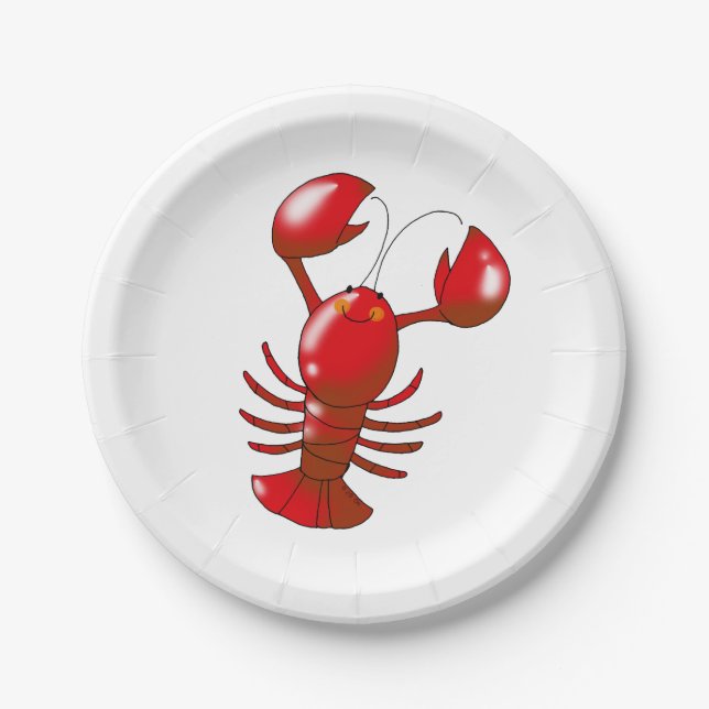 Red Lobster Coastal Party Design Paper Plates (Front)
