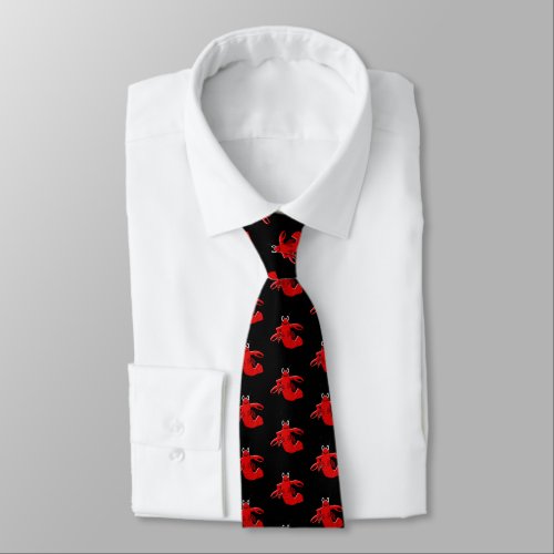 Red Lobster Design Black Neck Tie