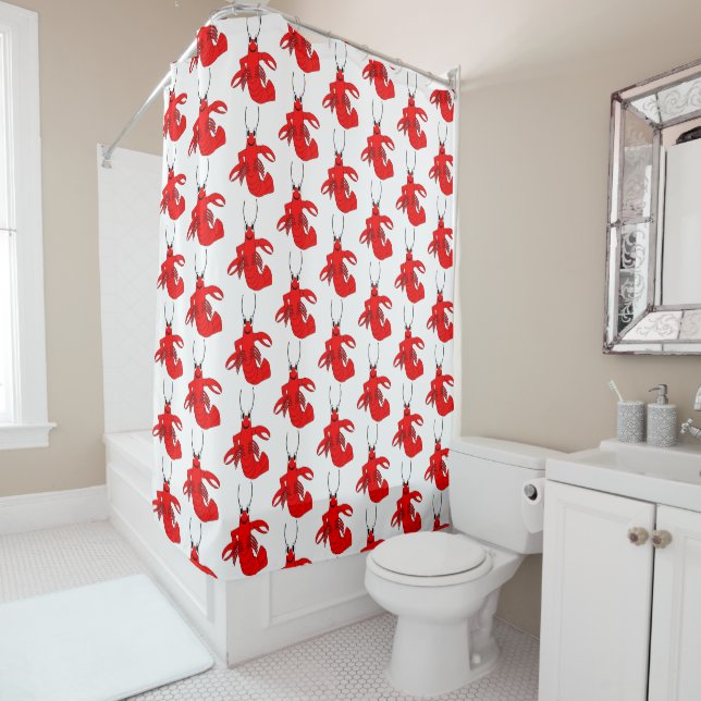 Red Lobster Design Shower Curtain (In Situ)