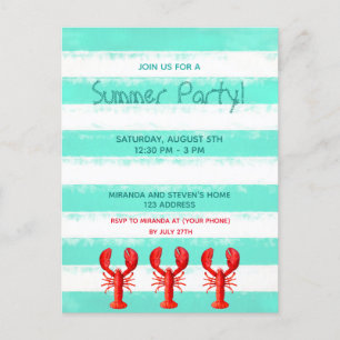 Red lobster green white summer party invitation postcard