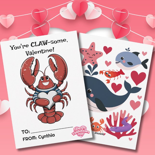 Red Lobster Kids Valentine's Day You're CLAW-some  Holiday Card (Creator Uploaded)