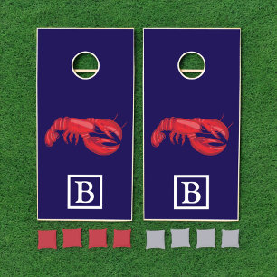 Red Lobster Monogram Navy Cornhole Set