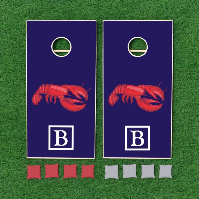 Red Lobster Monogram Navy Cornhole Set (Creator Uploaded)
