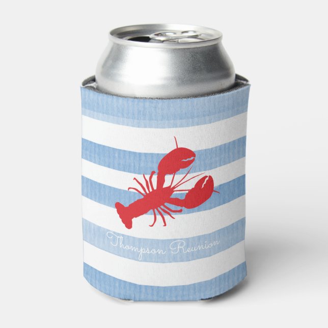 Red Lobster NAME Reunion Stripes Blue White Coast Can Cooler (Can Front)