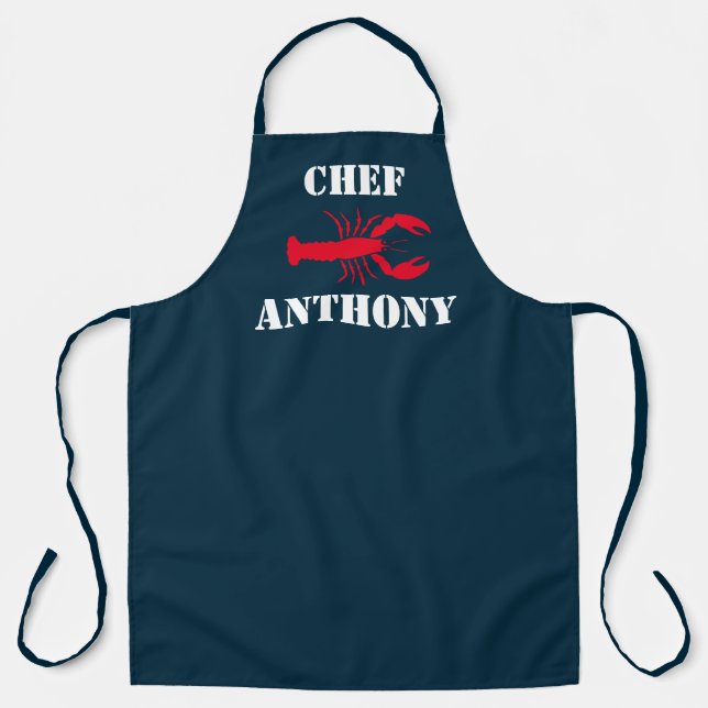 Red Lobster Nautical Navy Blue Personalized Chef Apron (Front)