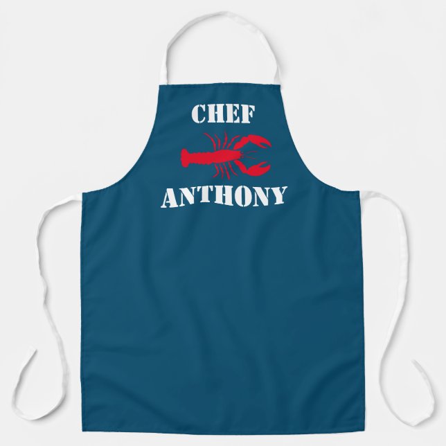 Red Lobster Navy Blue Personalized Men's Chef Apron (Front)
