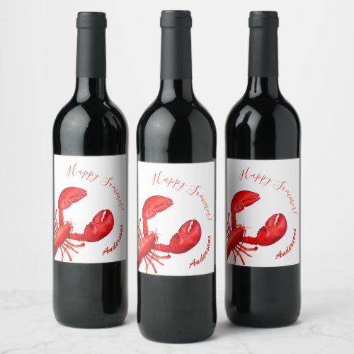 Red lobster on white happy summer name wine label
