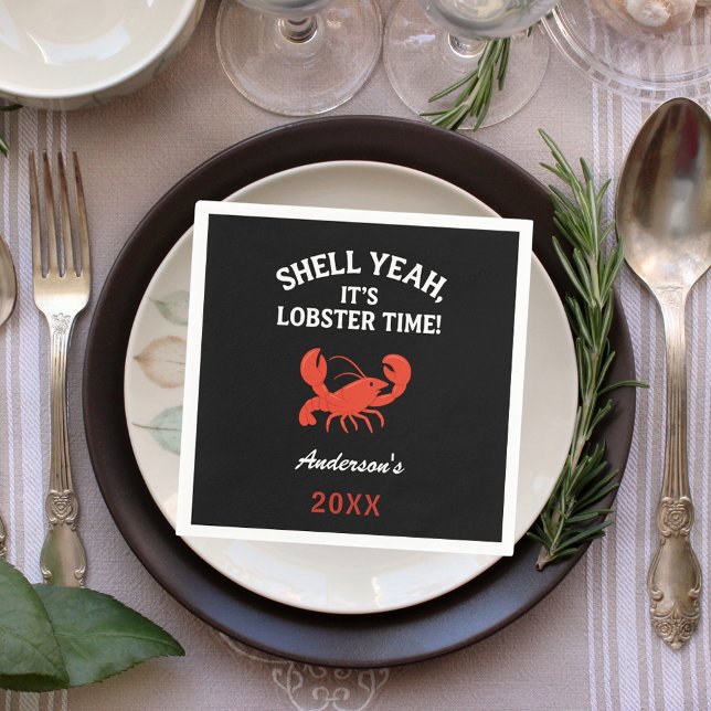 Red lobster party quote name retro black napkins (Creator Uploaded)