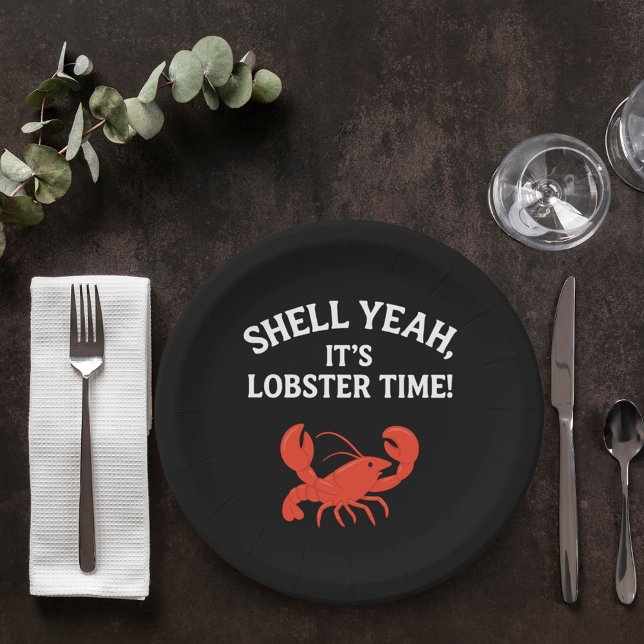 Red lobster party quote retro black paper plates (Creator Uploaded)