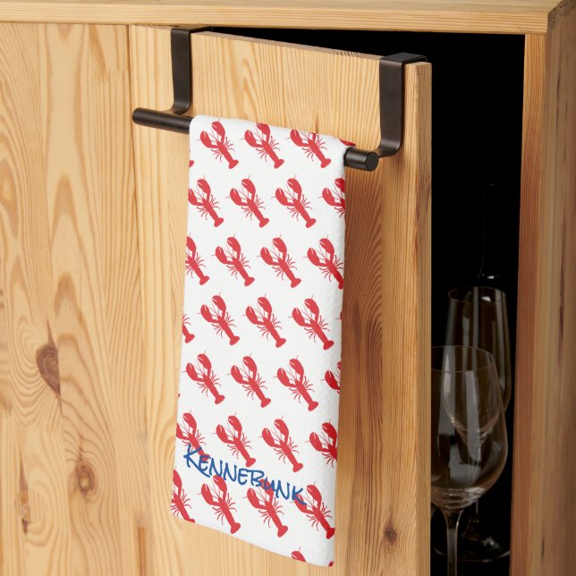 Red Lobster Pattern Coastal Beach Ocean LOCATION Kitchen Towel (Thirds Fold)