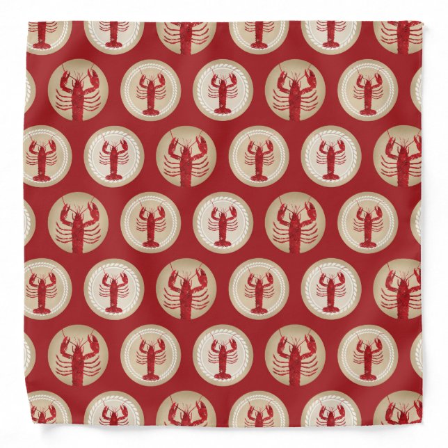 Red Lobster Pattern - Nautical Ocean Seafood Bandana (Front)