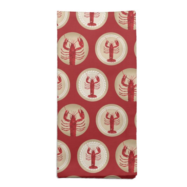 Red Lobster Pattern - Nautical Ocean Seafood Cloth Napkin (Folded)