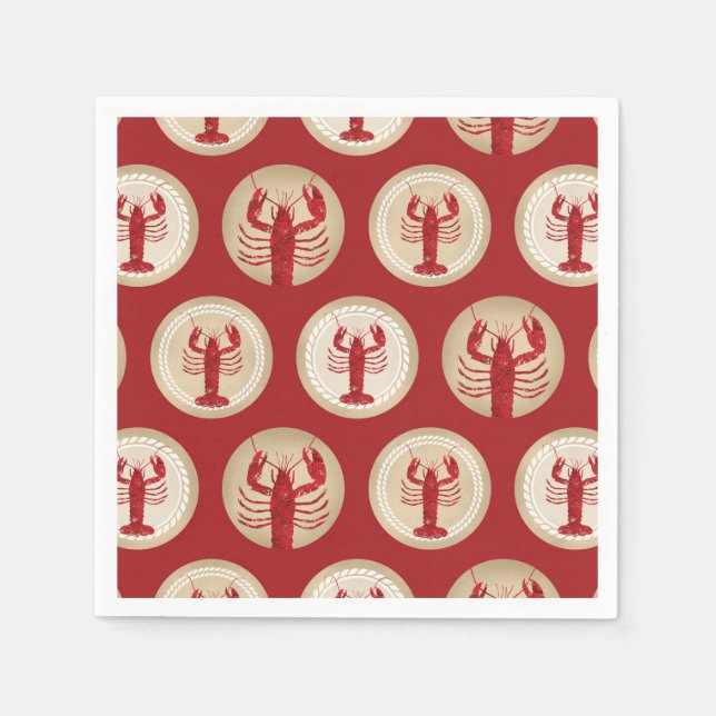 Red Lobster Pattern - Nautical Ocean Seafood Napkins (Front)