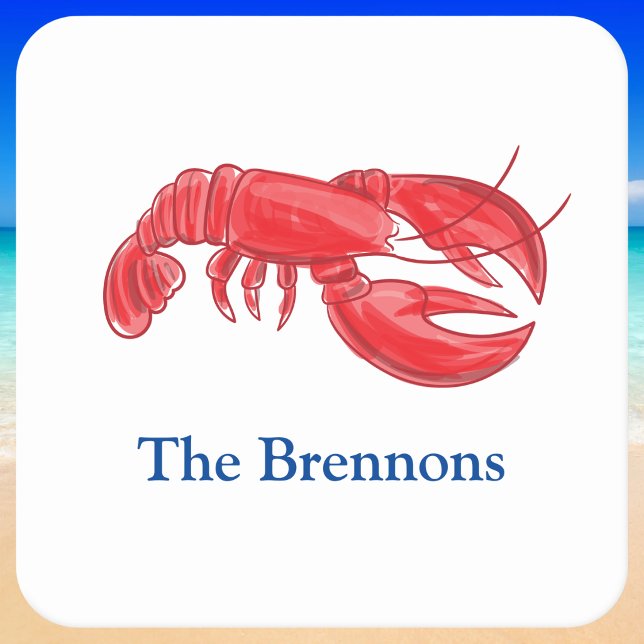Red Lobster Personalized Coastal Party Square Paper Coaster (Creator Uploaded)
