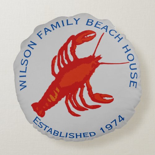 Red Lobster Personalized Family Beach House Round Pillow