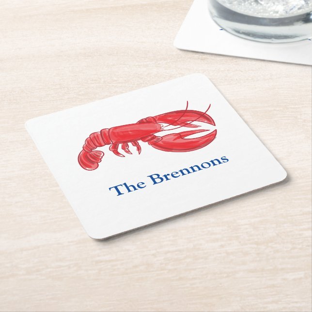 Red Lobster Personalized Party Square Paper Coaster (Angled)