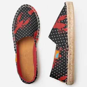 red lobster polka dots black espadrilles