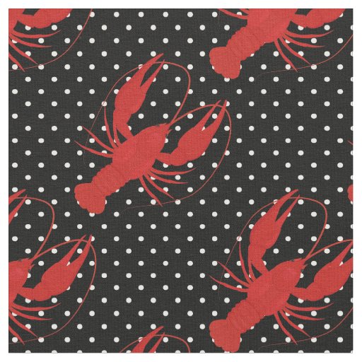red lobster polka dots black fabric