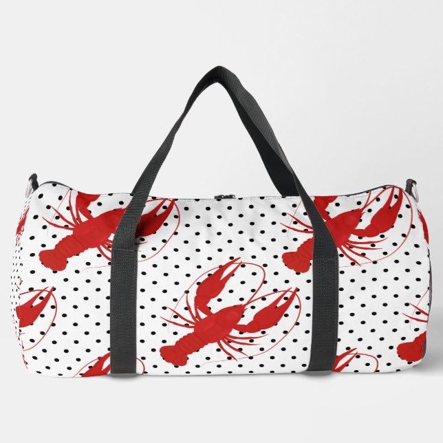 red lobster polka dots white duffle bag (Front)