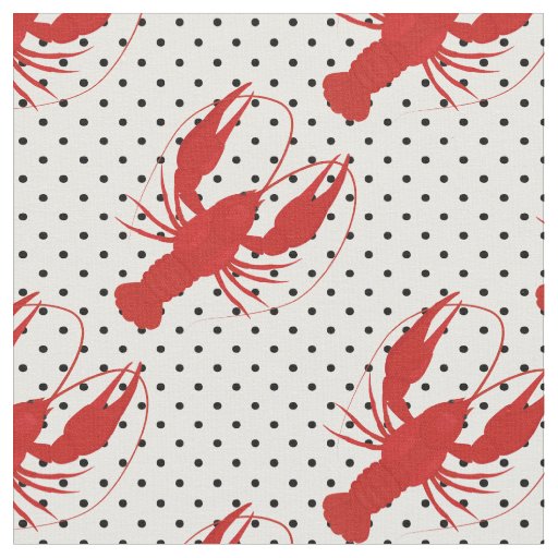 red lobster polka dots white fabric