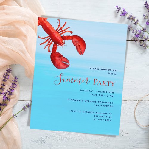 Red lobster sea budget Summer Party invitation