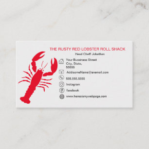 RED Lobster Seafood Black White Simple Nautical Business Card