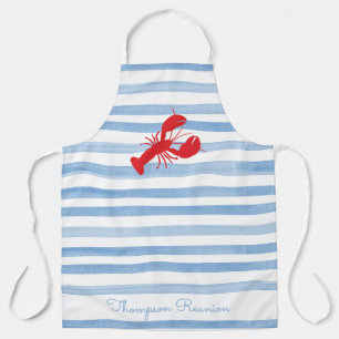 Red Lobster Stripe Watercolor Family Reunion Text  Apron