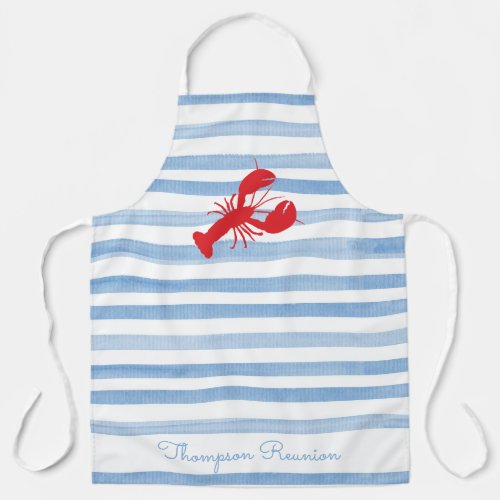 Red Lobster Stripe Watercolor Family Reunion Text  Apron