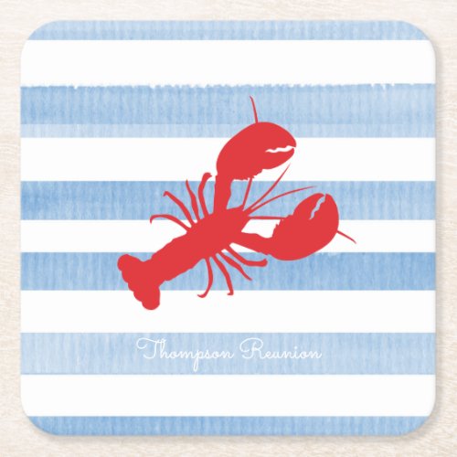 Red Lobster Stripe Watercolor Family Reunion Text Square Paper Coaster