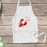 Red lobster white custom name adult apron<br><div class="desc">Nautical,  summer and sea food theme.  A red lobster on a white background. The text: Chef wiht a modern red hand lettered style script. Template for your name.</div>