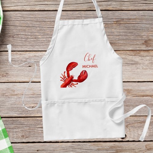 Red lobster white custom name adult apron