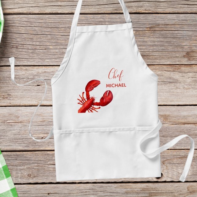 Red lobster white custom name adult apron (Creator Uploaded)