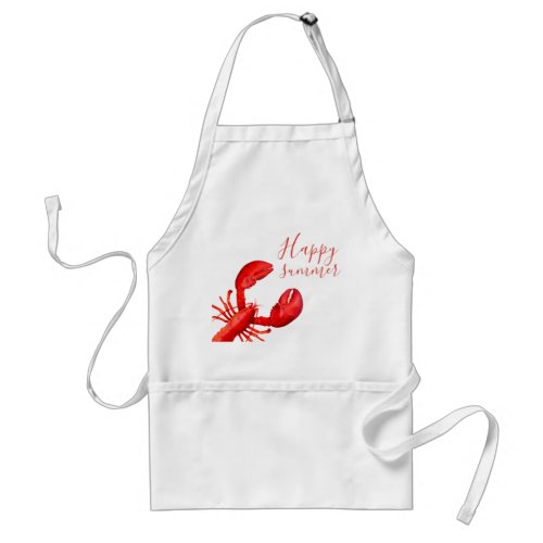 Red lobster white happy summer adult apron