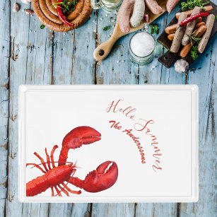 Red lobster white hello summer name acrylic tray