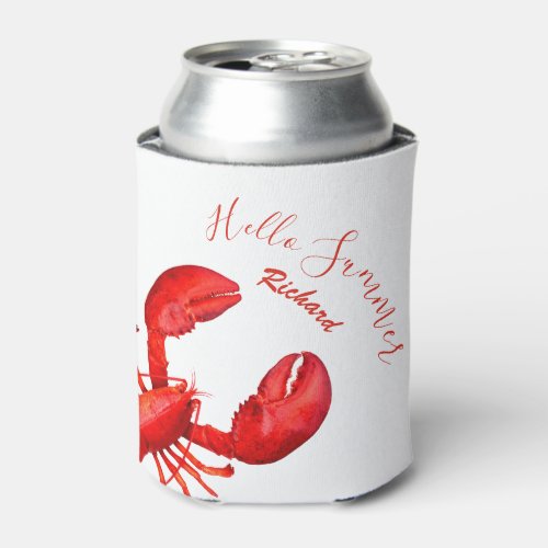 Red lobster white hello summer name seafood can cooler