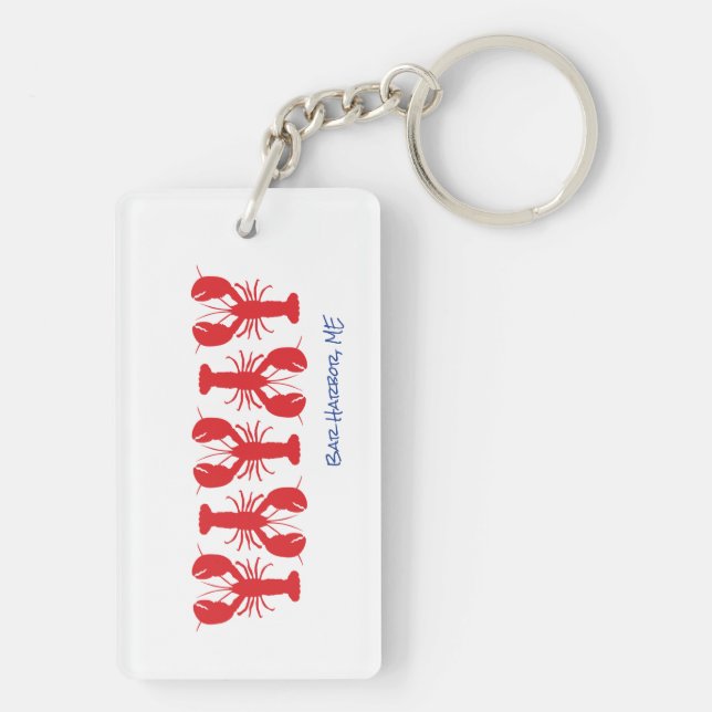 Red Lobsters Blue Custom Location White Preppy Keychain (Back)