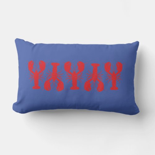 Red Lobsters Blue Custom Text Preppy Decor Lumbar Pillow