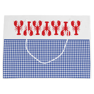 Red Lobsters Blue White Gingham Coastal Beach Large Gift Bag