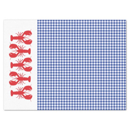 Red Lobsters Blue White Gingham Coastal Party Tissue Paper