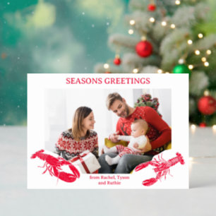 Red Lobsters Custom Message Photo Holiday Letterpress Photo Cards