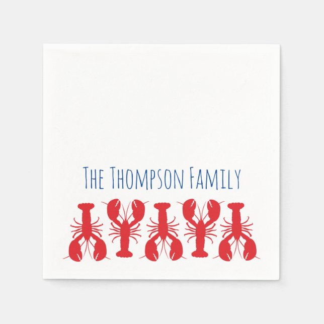Red Lobsters Family NAME Coastal Beach Ocean Fun  Napkins (Front)